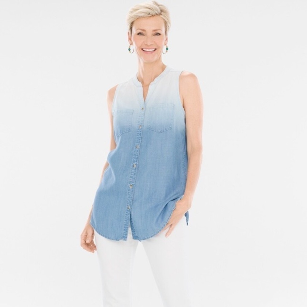 CHICO'S / Sleeveless Ombre Denim Shirt Size 1/Mediium